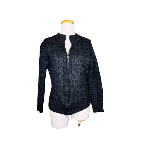 Blake Baby Alpaca Womens Zip Up Cardigan Made in Peru Gray Chunky Knit Sz Med - Picture 1 of 11